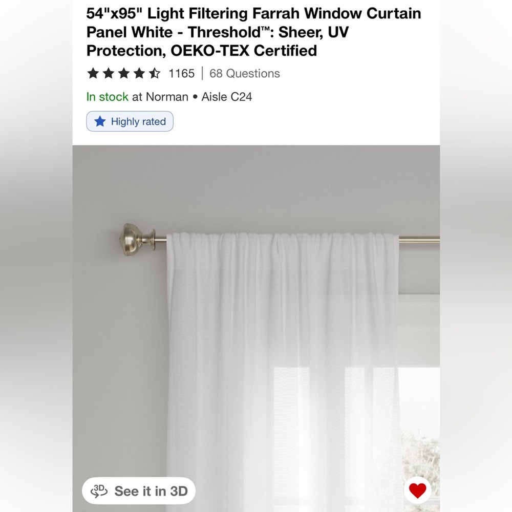 Threshold White Sheer Curtain Panels (8)